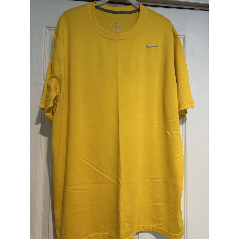 Nike Mens Dri-FIT Short Sleeve Athletic T-Shirt XL Yellow Silver Swoosh